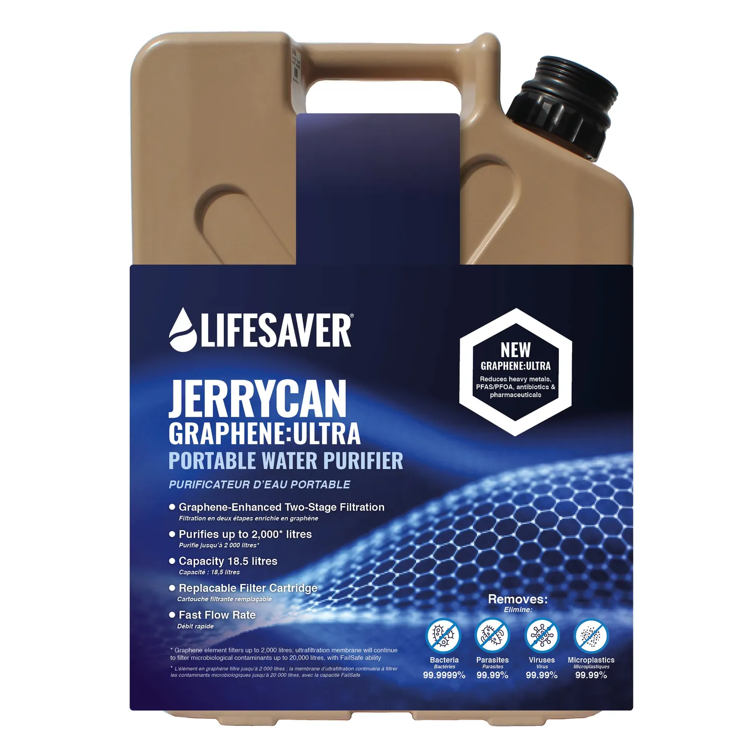 LifeSaver Jerrycan Graphene:Ultra waterfilter 18,5 liter virusvrij