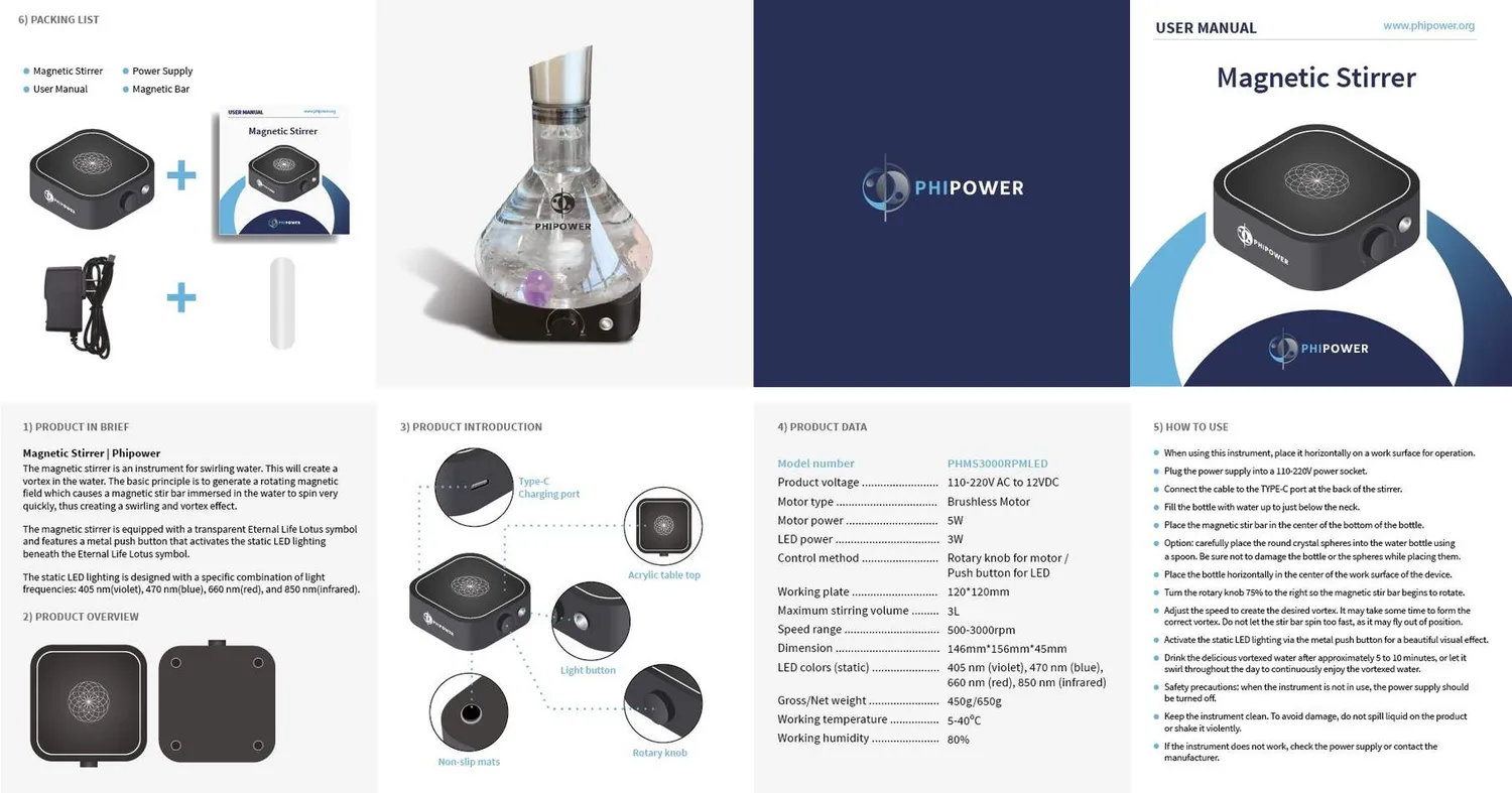 Phipower Flower of Life Roereenheid Water Vitalizer LED
